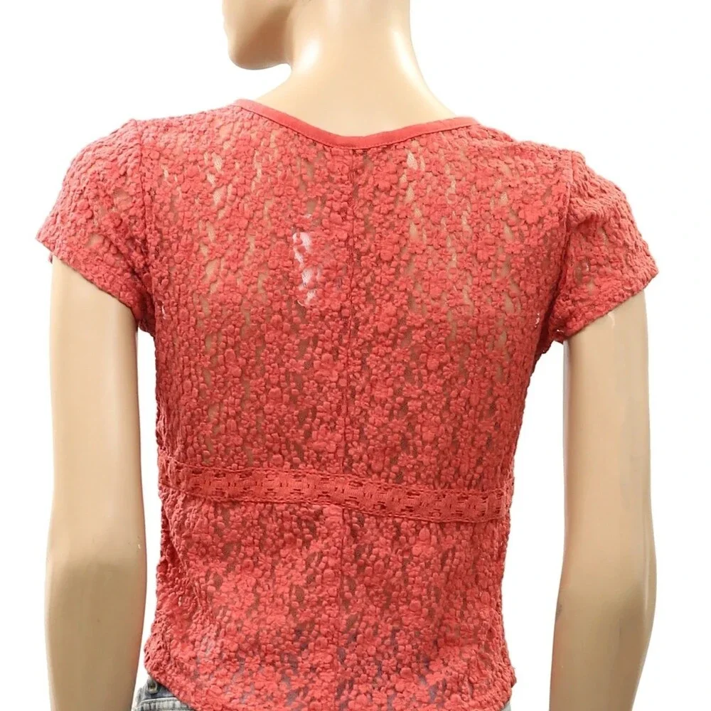 Free People Claro Lace Tee Women's Blouse Top Sheer Short Sleeve Trendy S 289938